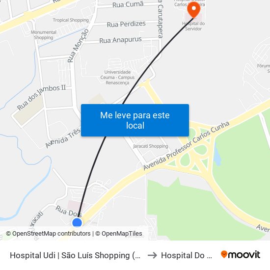 Hospital Udi | São Luís Shopping (Sentido Centro) to Hospital Do Servidor map