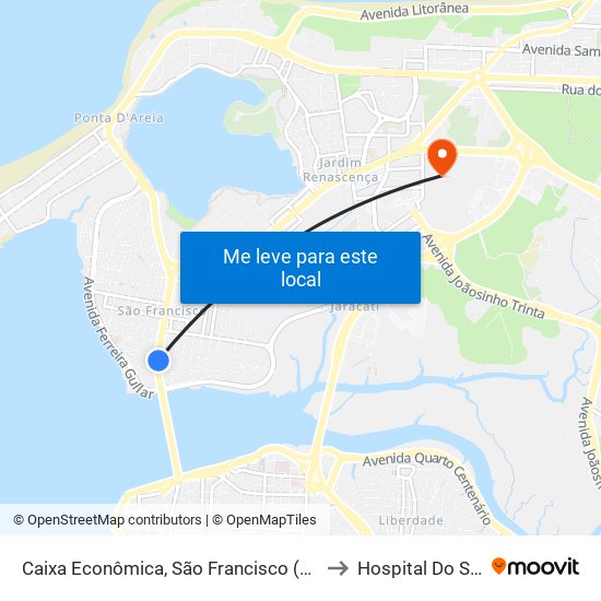 Caixa Econômica, São Francisco (Sentido Bairro) to Hospital Do Servidor map