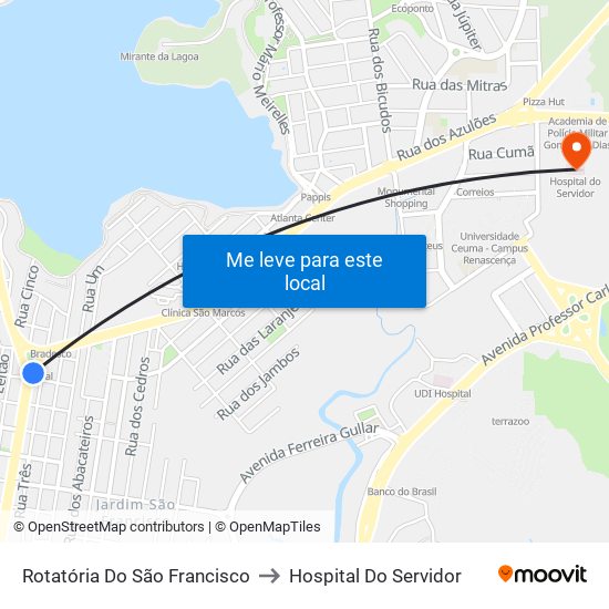 Rotatória Do São Francisco to Hospital Do Servidor map