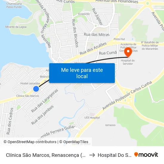 Clínica São Marcos, Renascença (Sentido Bairro) to Hospital Do Servidor map