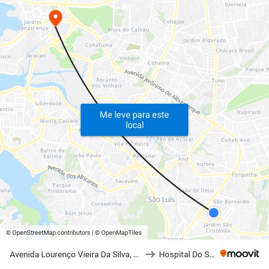 Avenida Lourenço Vieira Da Silva, São Cristóvão to Hospital Do Servidor map
