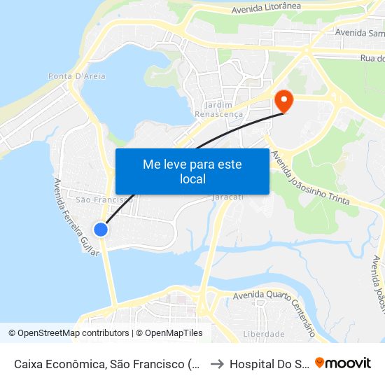 Caixa Econômica, São Francisco (Sentido Centro) to Hospital Do Servidor map