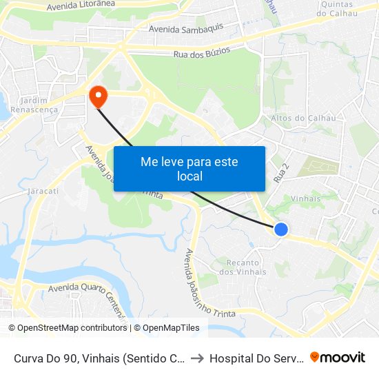 Curva Do 90, Vinhais (Sentido Centro) to Hospital Do Servidor map