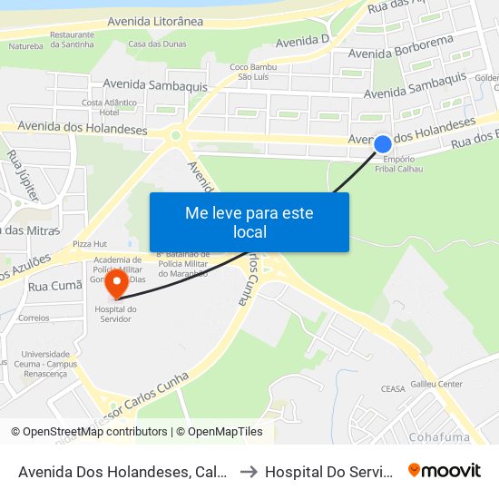 Avenida Dos Holandeses, Calhau to Hospital Do Servidor map