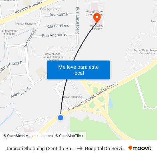 Jaracati Shopping (Sentido Bairro) to Hospital Do Servidor map