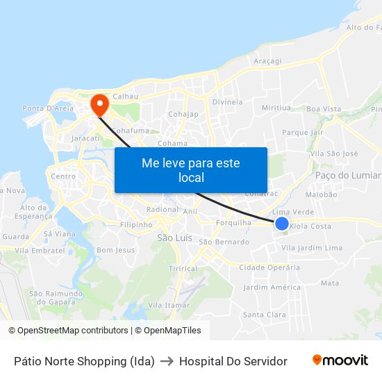 Pátio Norte Shopping (Ida) to Hospital Do Servidor map