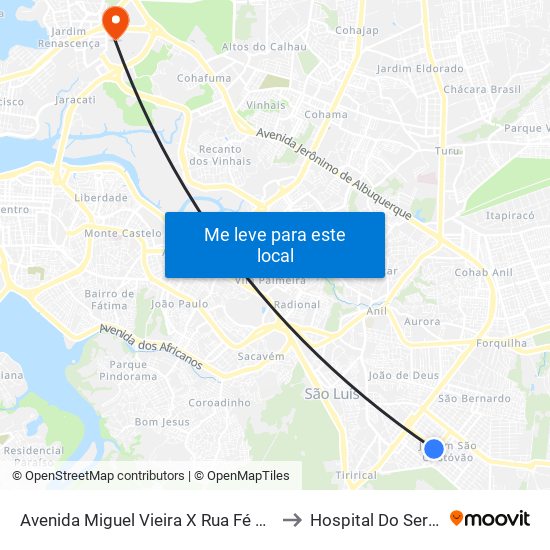 Avenida Miguel Vieira X Rua Fé Em Deus to Hospital Do Servidor map