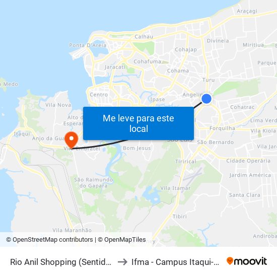 Rio Anil Shopping (Sentido Centro) to Ifma - Campus Itaqui-Bacanga map