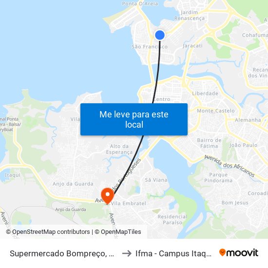 Supermercado Bompreço, São Francisco to Ifma - Campus Itaqui-Bacanga map