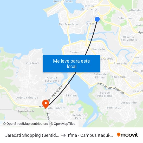 Jaracati Shopping (Sentido Bairro) to Ifma - Campus Itaqui-Bacanga map