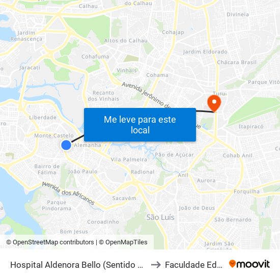 Hospital Aldenora Bello (Sentido Bairro) to Faculdade Edufor map
