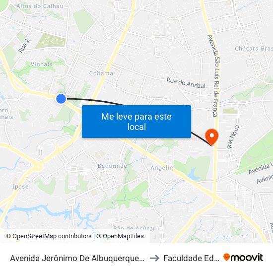Avenida Jerônimo De Albuquerque, Vinhais to Faculdade Edufor map