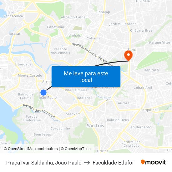 Praça Ivar Saldanha, João Paulo to Faculdade Edufor map