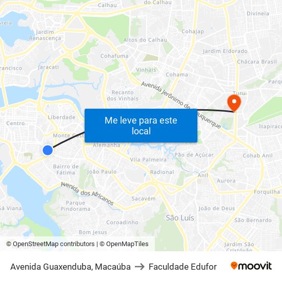 Avenida Guaxenduba, Macaúba to Faculdade Edufor map