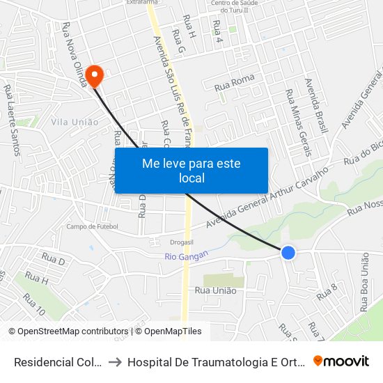 Residencial Colinas to Hospital De Traumatologia E Ortopedia map