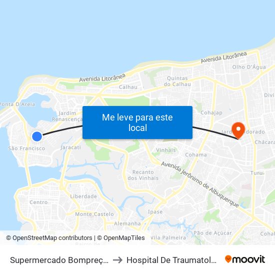 Supermercado Bompreço, São Francisco to Hospital De Traumatologia E Ortopedia map