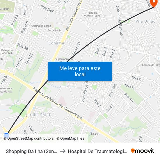 Shopping Da Ilha (Sentido Bairro) to Hospital De Traumatologia E Ortopedia map