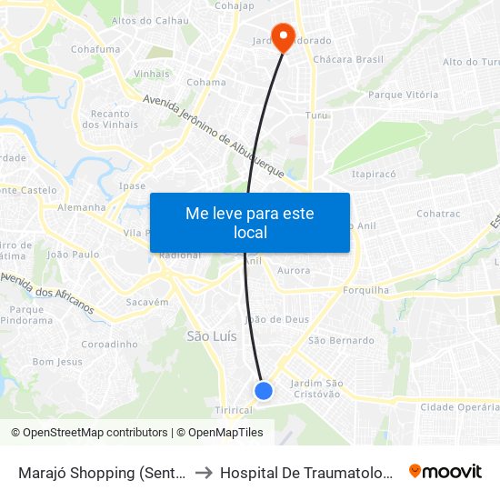 Marajó Shopping (Sentido Forquilha) to Hospital De Traumatologia E Ortopedia map