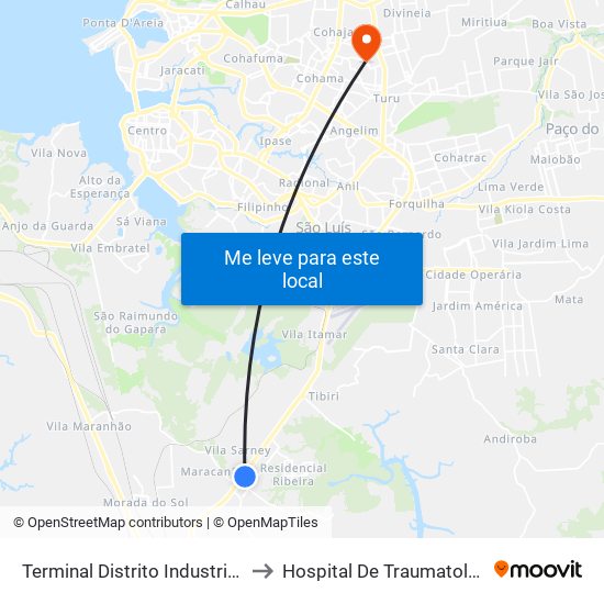 Terminal Distrito Industrial (Sentido Bairro) to Hospital De Traumatologia E Ortopedia map