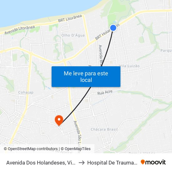 Avenida Dos Holandeses, Vila Luizão (Sentido Centro) to Hospital De Traumatologia E Ortopedia map