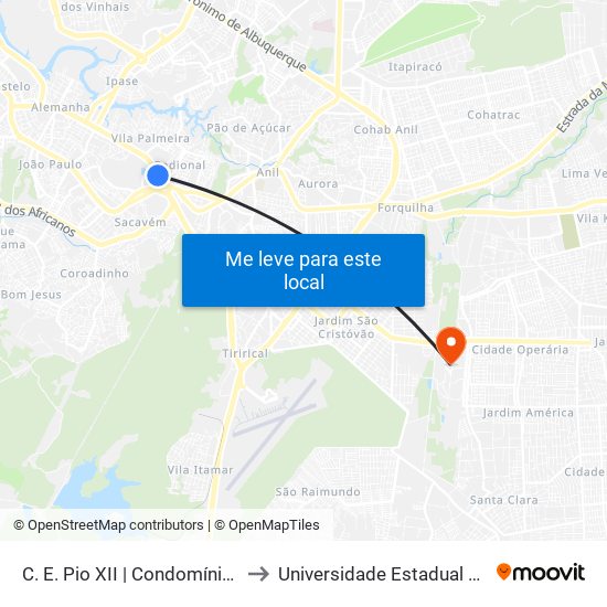 C. E. Pio XII | Condomínio Alto Dos Franceses to Universidade Estadual Do Maranhão - Uema map