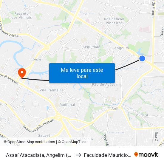 Assaí Atacadista, Angelim (Sentido Centro) to Faculdade Maurício De Nassau map