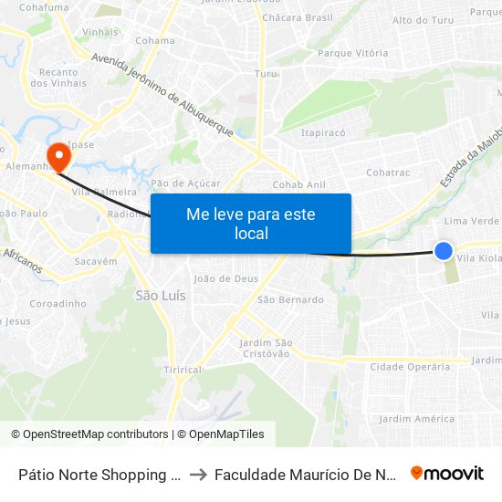 Pátio Norte Shopping (Ida) to Faculdade Maurício De Nassau map