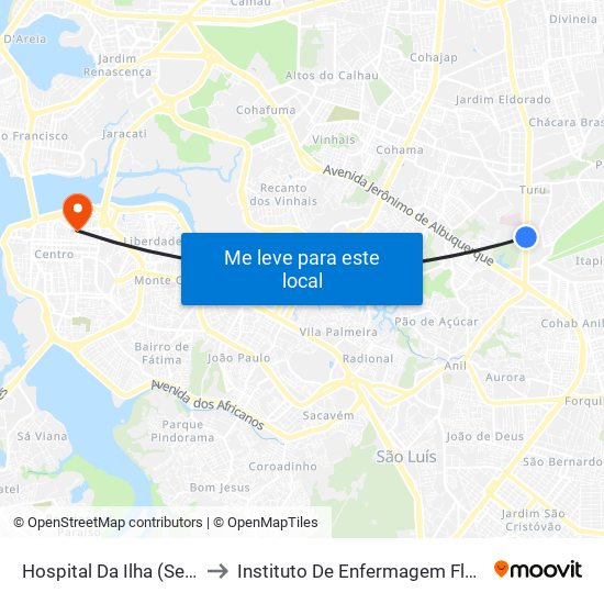 Hospital Da Ilha (Sentido Centro) to Instituto De Enfermagem Florence Nightingale map