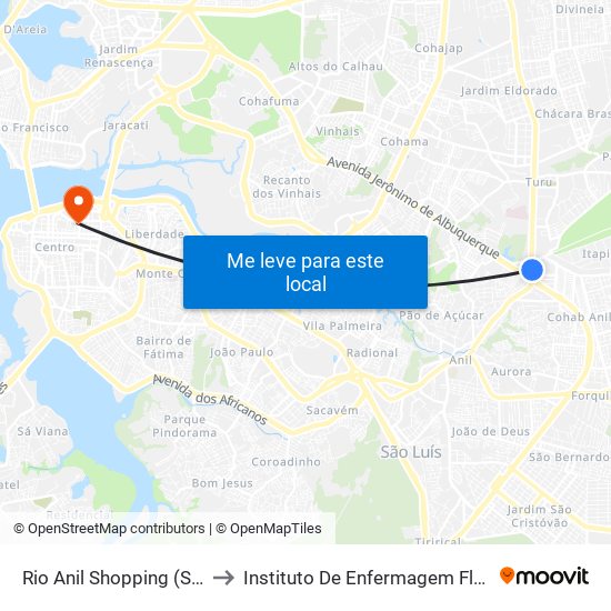 Rio Anil Shopping (Sentido Bairro) to Instituto De Enfermagem Florence Nightingale map