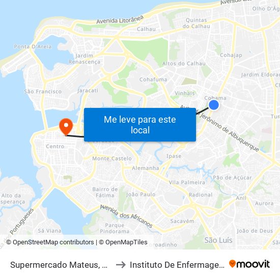 Supermercado Mateus, Cohama (Sentido Centro) to Instituto De Enfermagem Florence Nightingale map