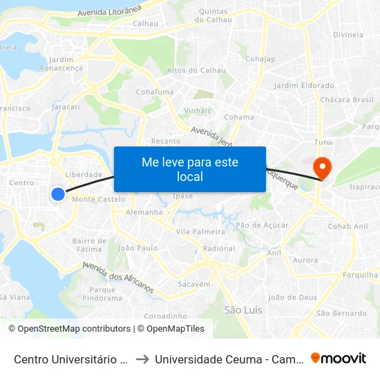 Centro Universitário Estácio to Universidade Ceuma - Campus Turu map