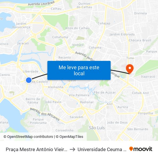 Praça Mestre Antônio Vieira (Sentido Bairro) to Universidade Ceuma - Campus Turu map