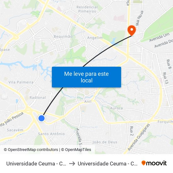Universidade Ceuma - Campus Anil to Universidade Ceuma - Campus Turu map