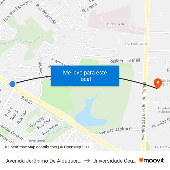Avenida Jerônimo De Albuquerque, Angelim (Sentido Centro) to Universidade Ceuma - Campus Turu map