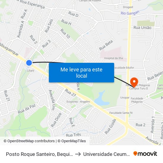 Posto Roque Santeiro, Bequimão (Sentido Centro) to Universidade Ceuma - Campus Turu map
