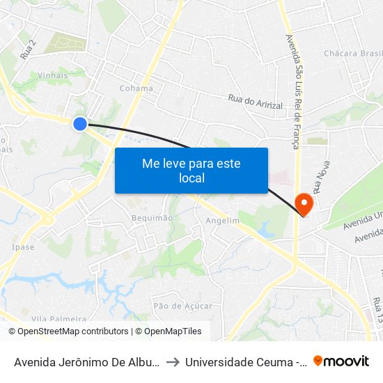 Avenida Jerônimo De Albuquerque, Vinhais to Universidade Ceuma - Campus Turu map
