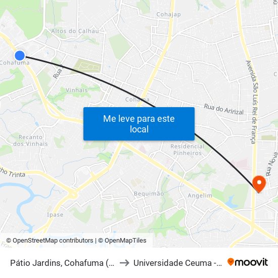 Pátio Jardins, Cohafuma (Sentido Centro) to Universidade Ceuma - Campus Turu map