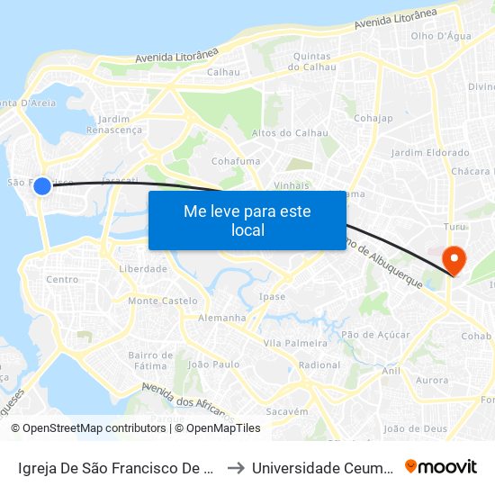 Igreja De São Francisco De Assis (Sentido Bairro) to Universidade Ceuma - Campus Turu map