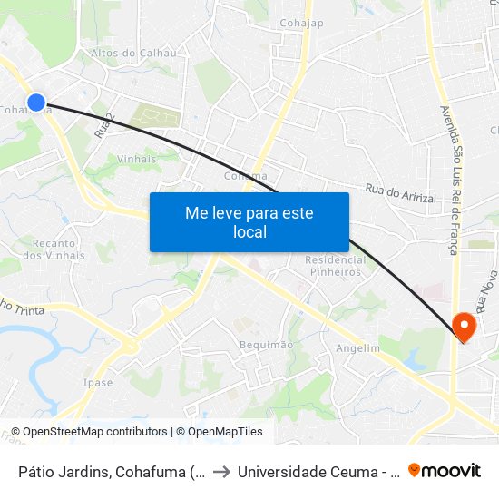 Pátio Jardins, Cohafuma (Sentido Bairro) to Universidade Ceuma - Campus Turu map