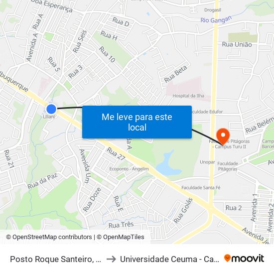 Posto Roque Santeiro, Bequimão to Universidade Ceuma - Campus Turu map