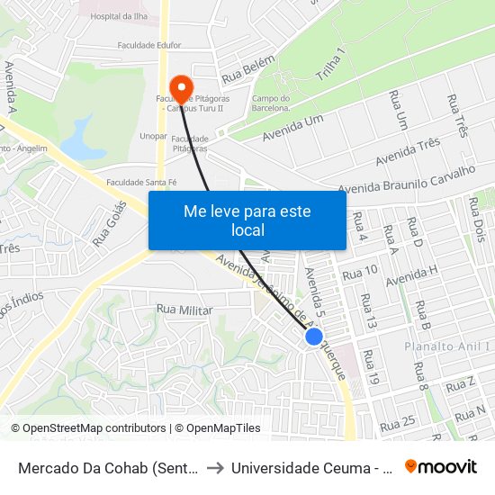 Mercado Da Cohab (Sentido Forquilha) to Universidade Ceuma - Campus Turu map