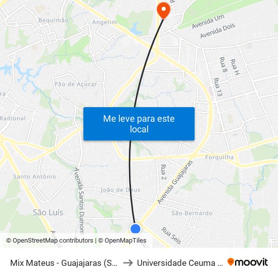 Mix Mateus - Guajajaras (Sentido Aeroporto) to Universidade Ceuma - Campus Turu map