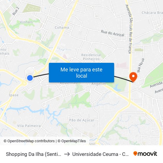 Shopping Da Ilha (Sentido Centro) to Universidade Ceuma - Campus Turu map