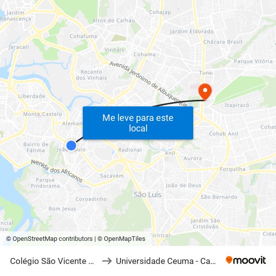 Colégio São Vicente De Paulo to Universidade Ceuma - Campus Turu map