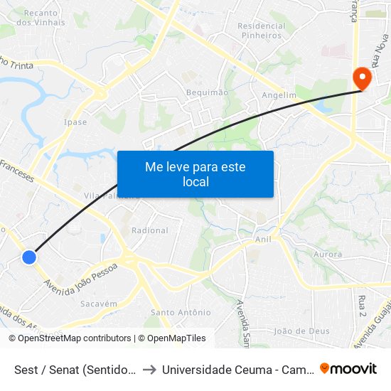 Sest / Senat (Sentido Bairro) to Universidade Ceuma - Campus Turu map