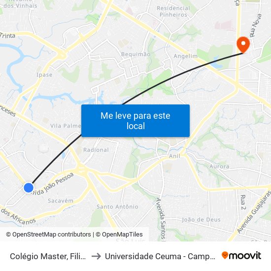 Colégio Master, Filipinho to Universidade Ceuma - Campus Turu map