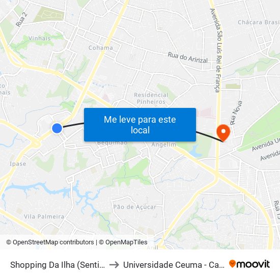 Shopping Da Ilha (Sentido Bairro) to Universidade Ceuma - Campus Turu map