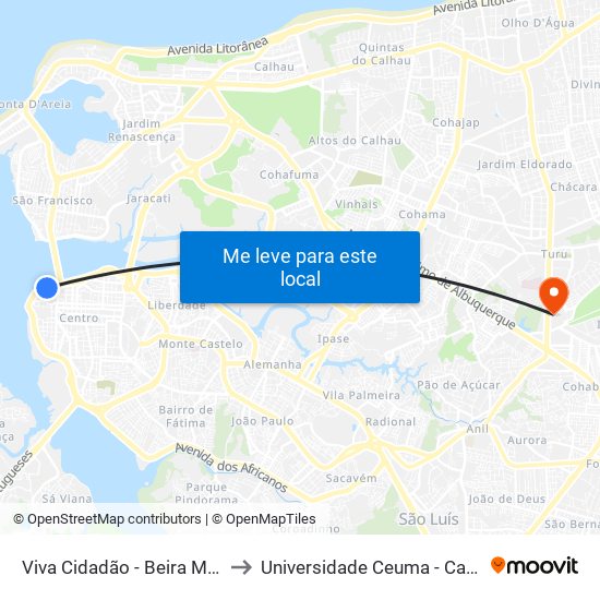 Viva Cidadão - Beira Mar, Centro to Universidade Ceuma - Campus Turu map