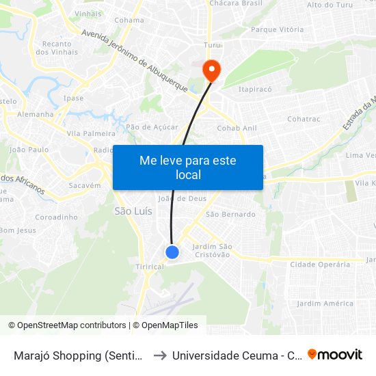 Marajó Shopping (Sentido Forquilha) to Universidade Ceuma - Campus Turu map