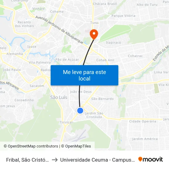 Fribal, São Cristóvão to Universidade Ceuma - Campus Turu map